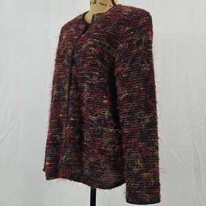 Giorgio Fiorini Textured Fuzzy Knit Cardigan 18W Multicolor Eclectic Grandma Y2K